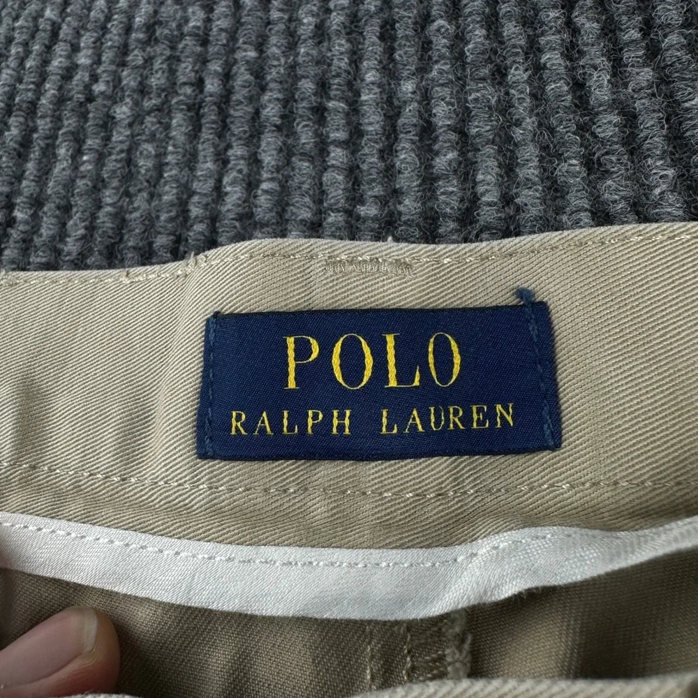 Polo Ralph Lauren Mens Khaki Tan Cotton Chino Shorts Size 35 Flat Front 9 Inseam